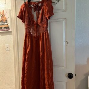 Free People Rust Crochet-Detail Maxi Dress